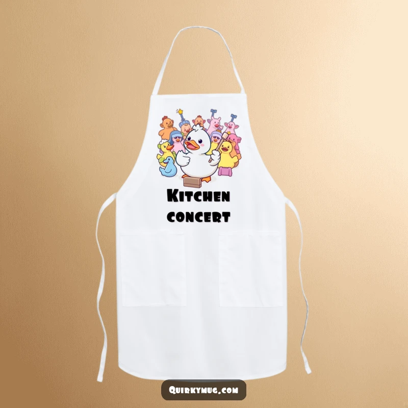 Funny Kawaii rubber duck chef conducting bath toys, featured on this humorous kitchen apron.