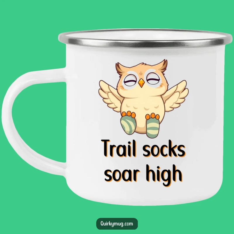 Funny Owl Flying Socks Camping Mug: Adventure Humor, Gift for Whimsical Campers