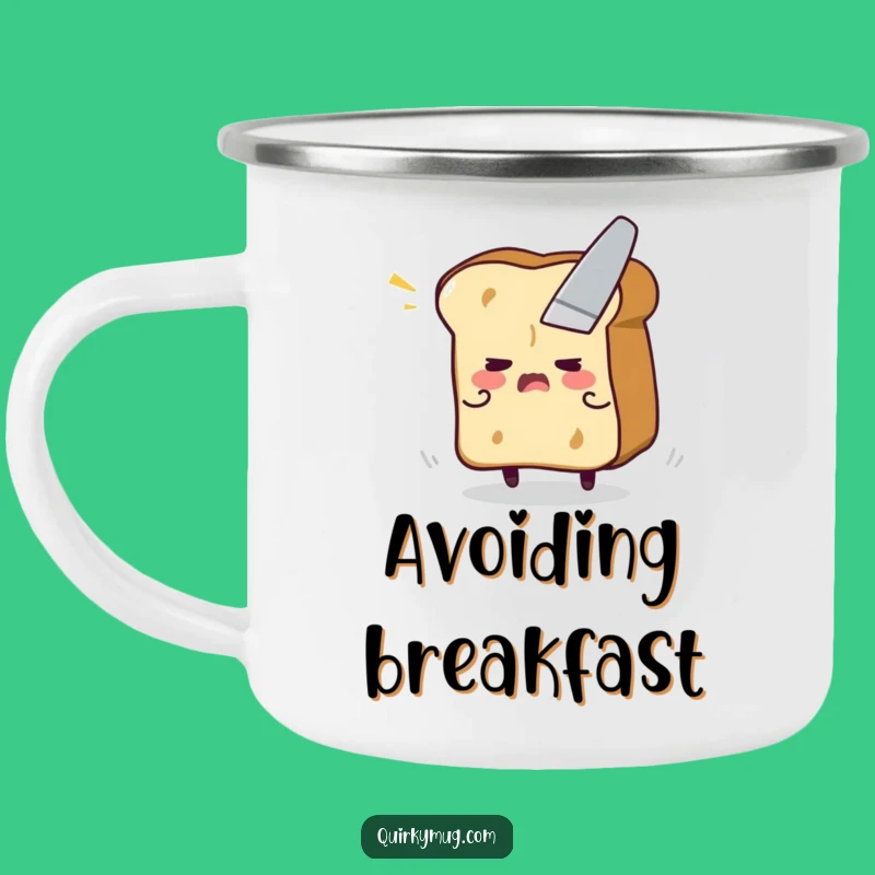 Funny Toast Escape Camping Mug - Durable Flustered Character Fleeing Butter Knife