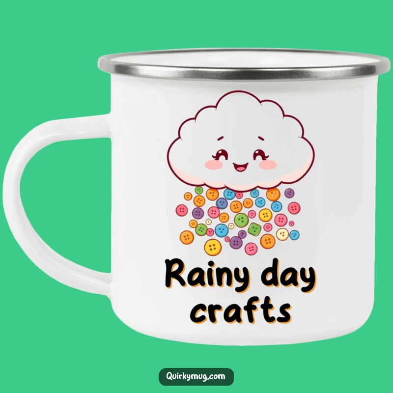 Funny Button Cloud Camping Mug - Durable Mischievous Character Raining Colorful Buttons, Outdoor Gift
