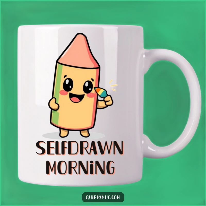 Funny Crayon Self-Portrait Mug - Ambitious Character Drawing with Own Tip, Perfect Gift