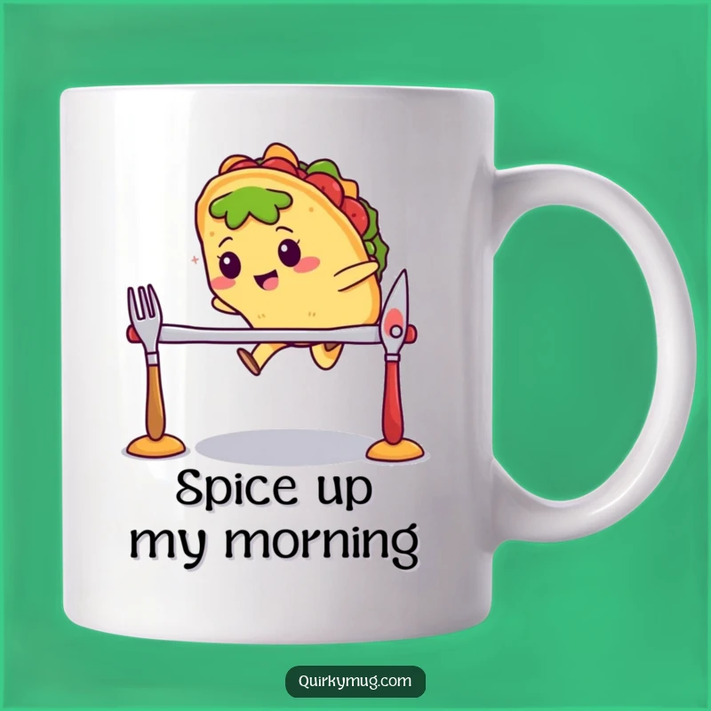 Funny Kawaii Taco Cutlery Jump Mug - Hilarious Foodie Gift Idea