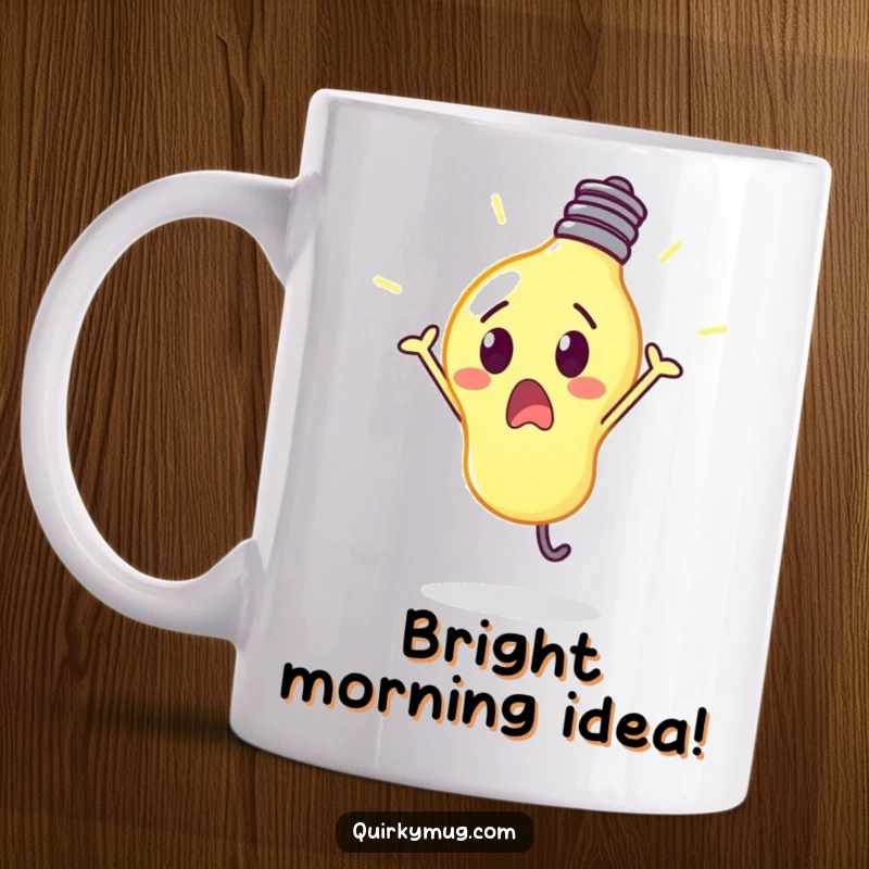 Funny surprised lightbulb glowing intensely while performing a cartwheel, a vibrant and energetic mug design.