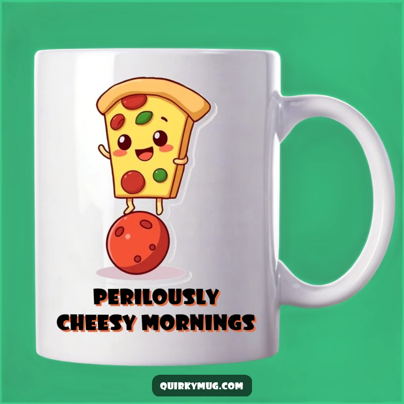 Funny Pizza Balance Mug: Pepperoni Acrobatics, Perfect Foodie Gift