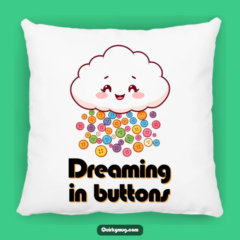 Funny Button Cloud Pillow - Cozy Mischievous Character Raining Colorful Buttons, Home Decor