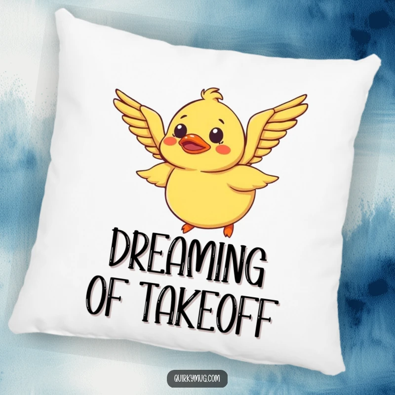 Funny Rubber Duck Pillow: A bewildered rubber duck tries to fly with its wings, a soft and hilarious decorative pillow.