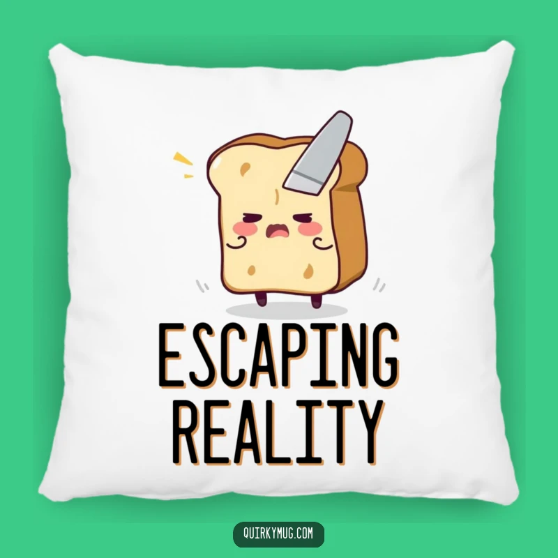 Funny Toast Escape Pillow - Cozy Flustered Character Fleeing Butter Knife, Home Decor