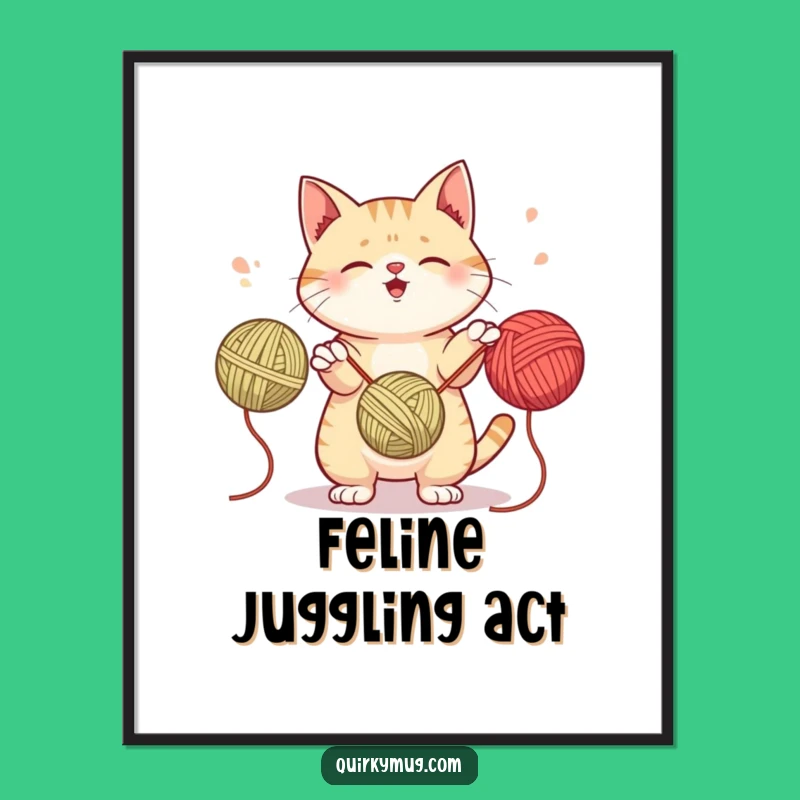 Funny Juggling Cat Digital Art - Instant Download, Whimsical Decor