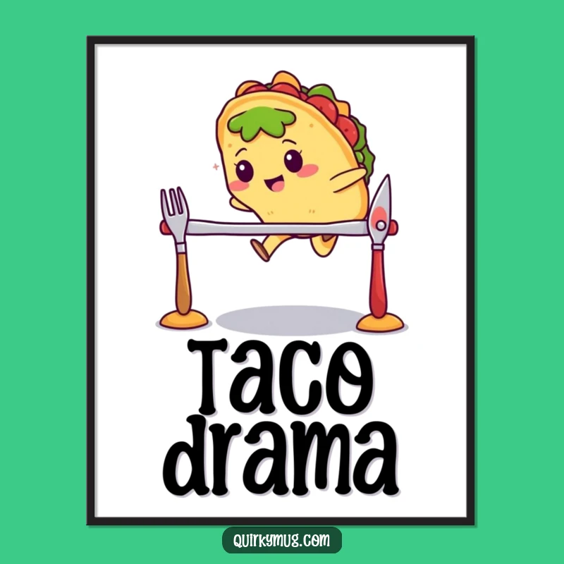 Funny Kawaii Taco Cutlery Jump Digital Art - Instant Action Gift