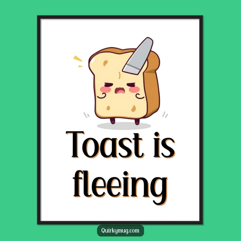 Funny Toast Escape Digital Art Print - Flustered Character Fleeing Butter Knife, Instant Download