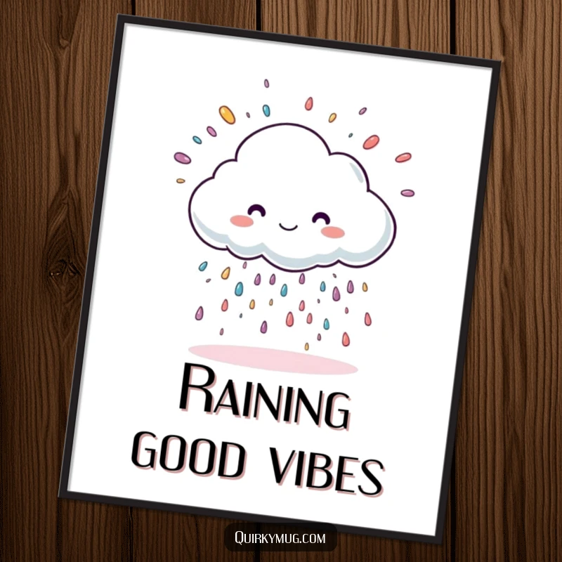 Funny cloud character showering oversized sprinkles, digitally rendered for instant art download.