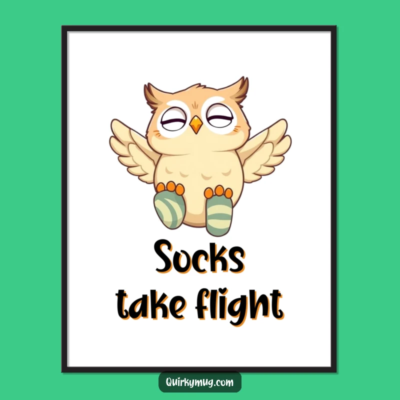 Funny Owl Flying Socks Digital Art: Whimsical Flight Print, Hilarious Decor for Homes