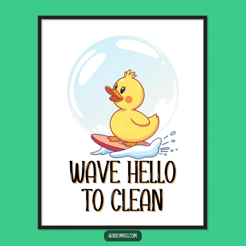 Funny Rubber Duck Bubble Surf Print - Hilarious Digital Art Gift