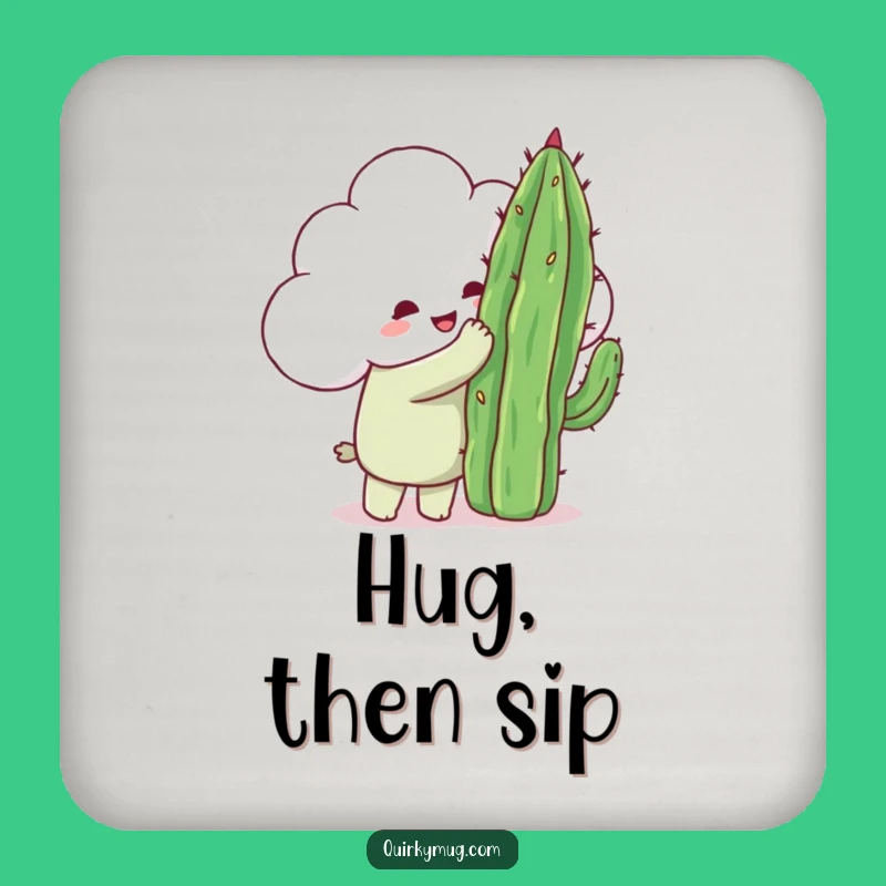 Funny Cloud Cactus Hug Coaster - Protect Surfaces with Sweet Humor