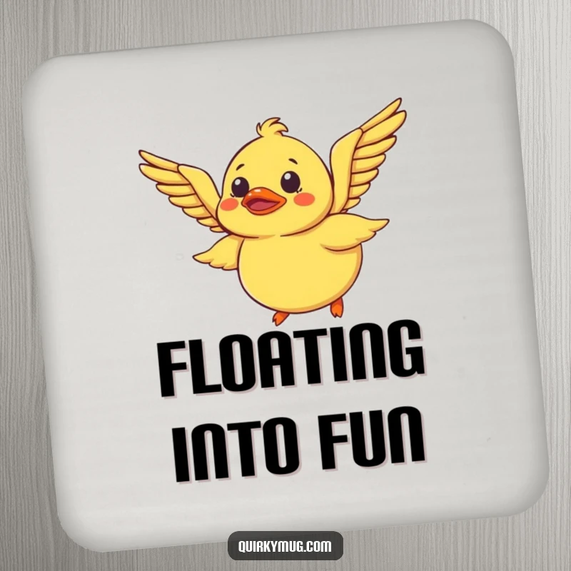 Funny Rubber Duck Coaster: A bewildered rubber duck tries to fly using its wings, a hilarious and protective coaster.