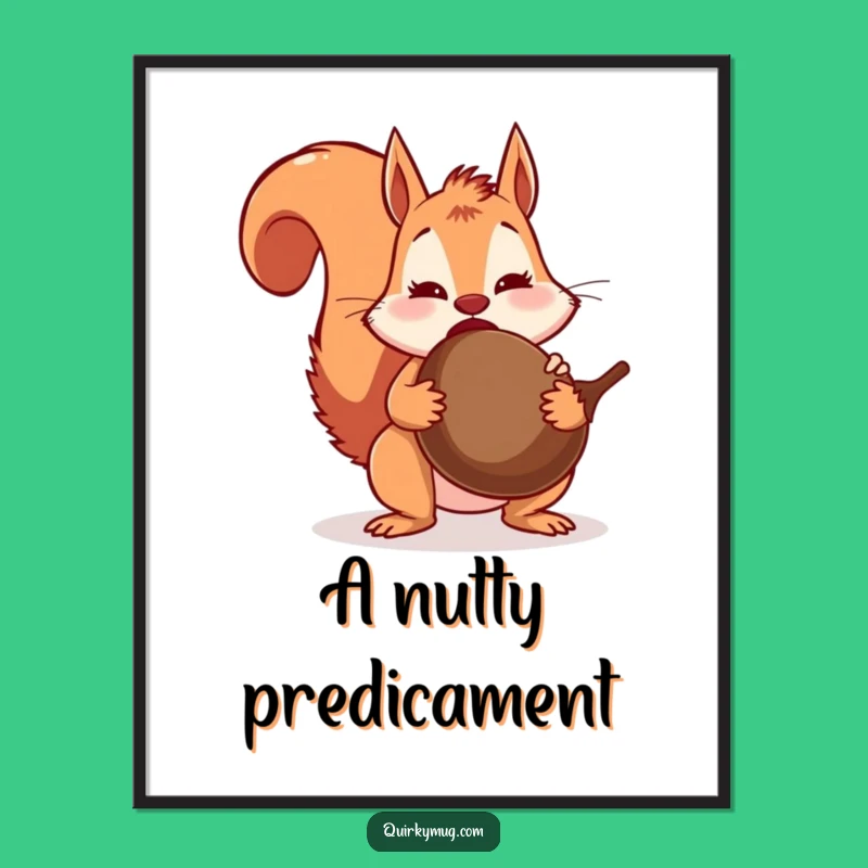 Funny Squirrel Acorn Surprise Poster: Foodie Humor Art, Hilarious Decor for Kitchens