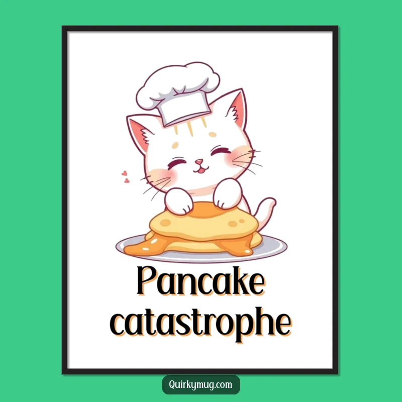 Funny Cat Chef Poster - Pancake Mishap Art Print