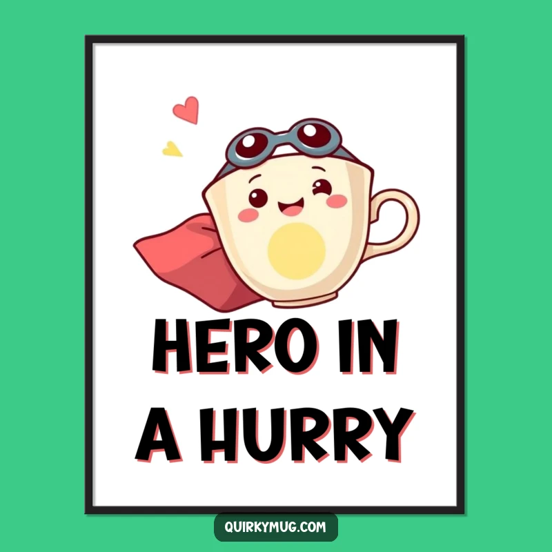 Funny Flying Teacup Superhero Poster - Vibrant and Exciting Wall Art