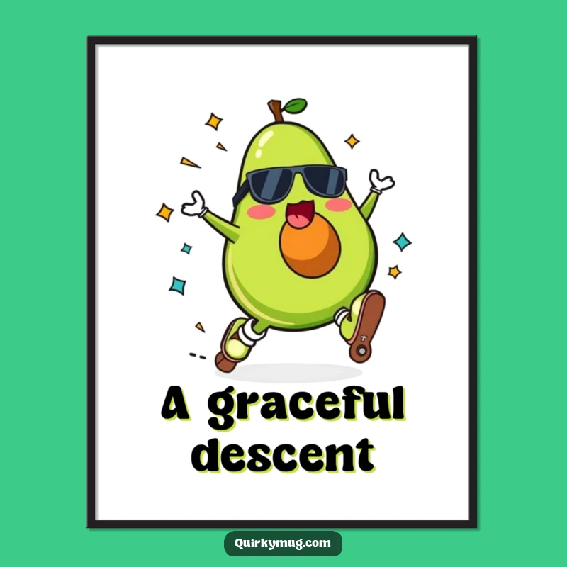 Funny Kawaii Avocado Roller Skate Fall Poster - Hilarious Wall Art Gift