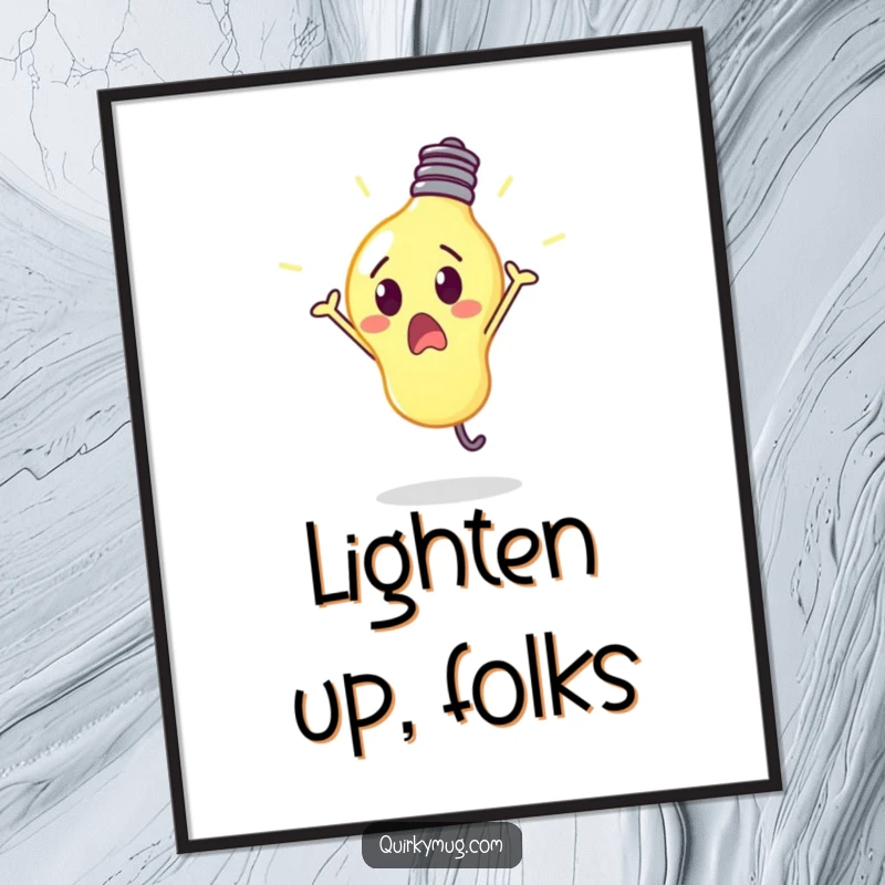 Funny surprised lightbulb character glowing brightly in action during a cartwheel, an energetic poster art piece.