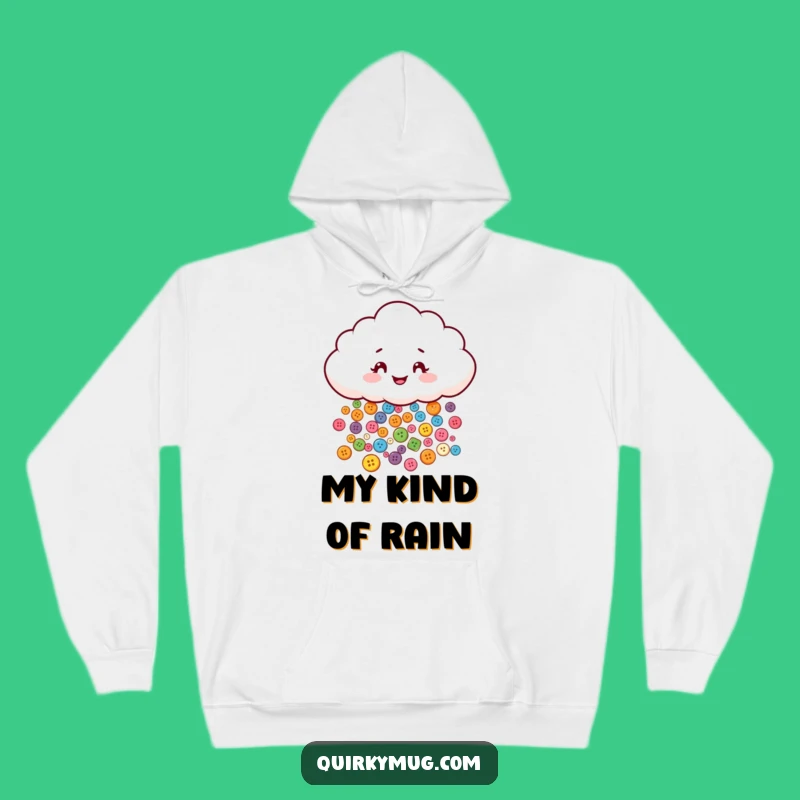 Funny Button Cloud Hoodie - Cozy Mischievous Character Raining Colorful Buttons, Gift Idea