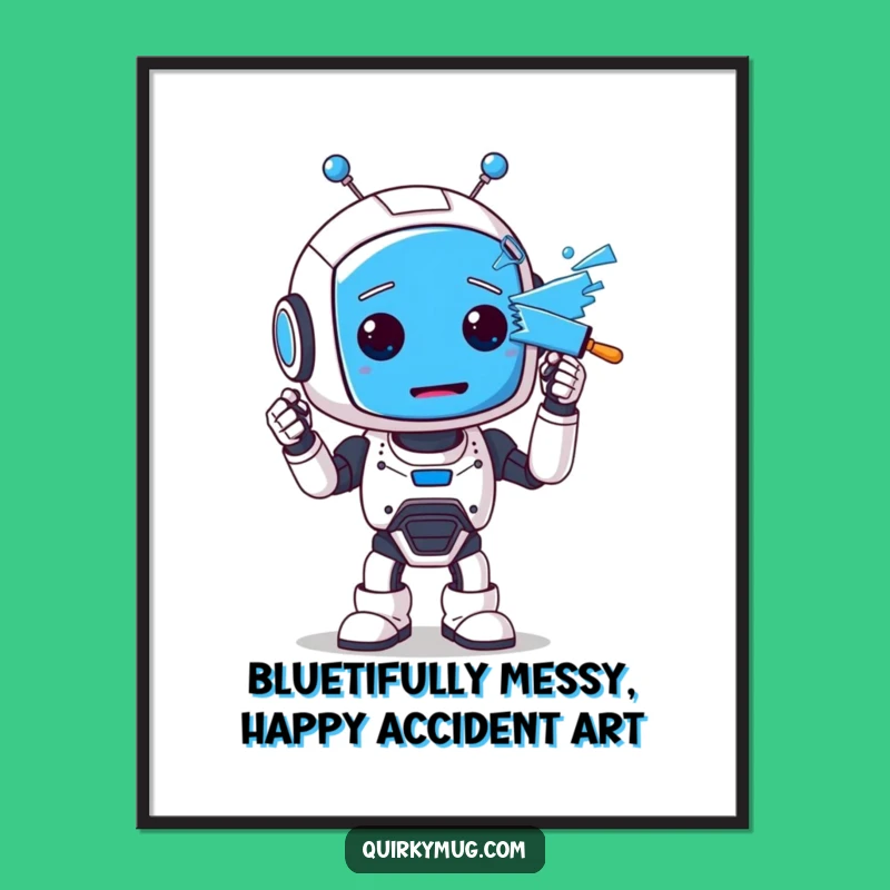 Free Printable Funny Robot Wall Art: Blue Face Mishap, Humorous Downloadable Decor