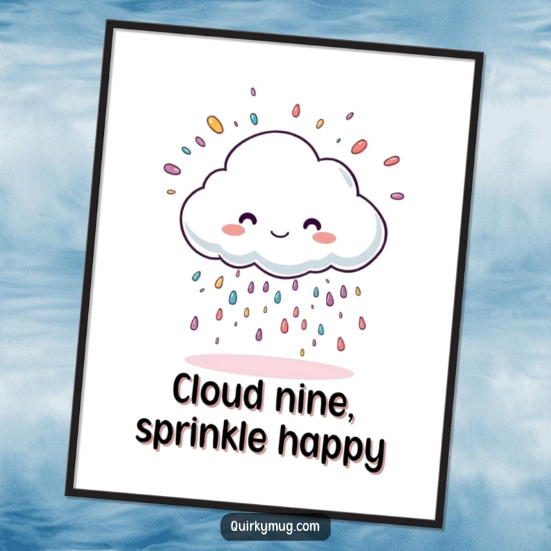 Funny Free Printable Wall Art: A cheerful cloud character bursting with oversized, colorful sprinkles raining down.