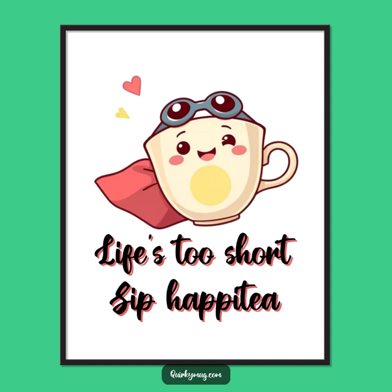 Free Printable Wall Art: Excited Teacup Superhero Flies - Funny Downloadable Decor