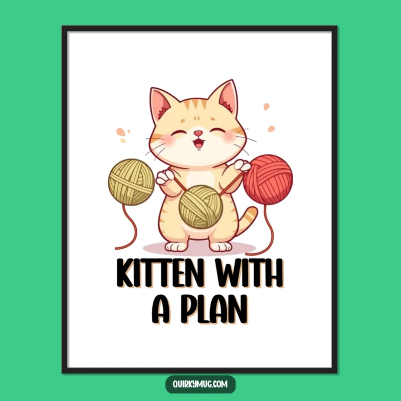 Funny Free Printable Wall Art: Juggling Cat Yarn Downloadable Poster Decor