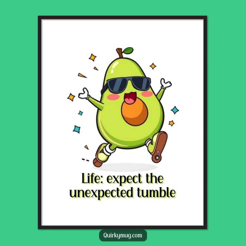 Funny Free Printable Wall Art: Skateboarding Avocado Fail - Hilarious Downloadable Art!
