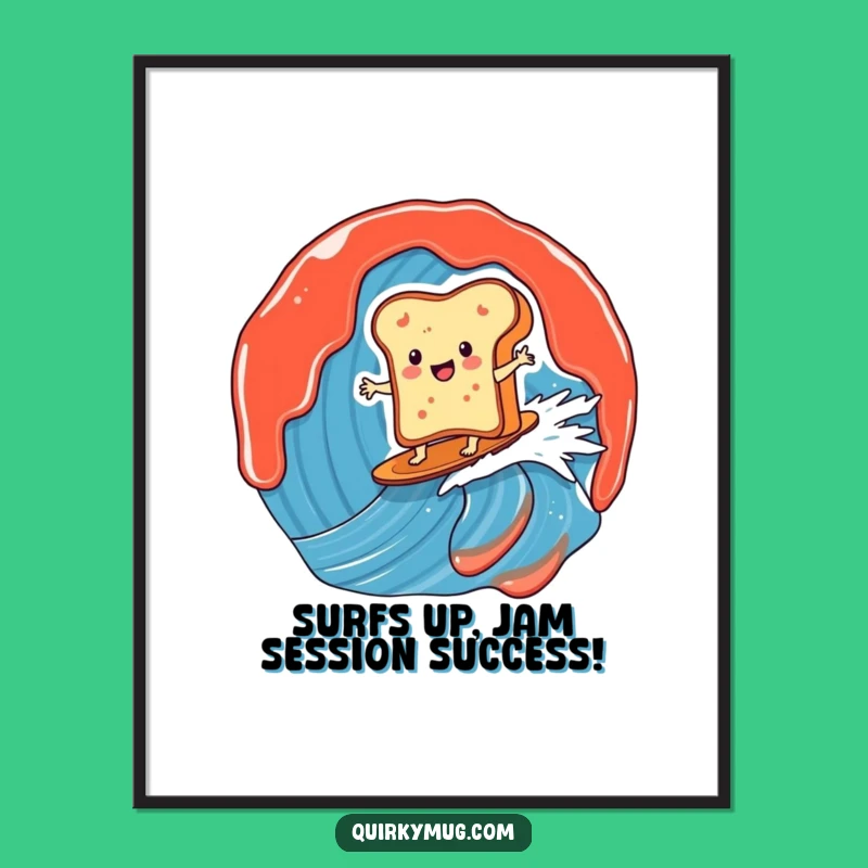 Free Printable Funny Toast Wall Art: Surfing Jam Wave, Humorous Downloadable Decor