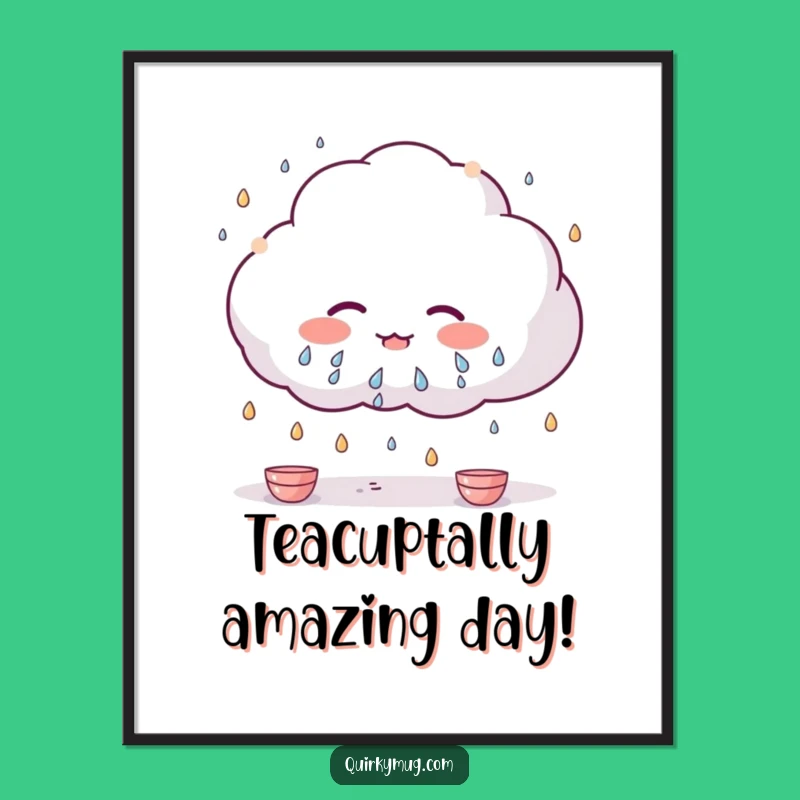 Funny Free Printable Wall Art: Kawaii Cloud Raining Teacups Downloadable Art