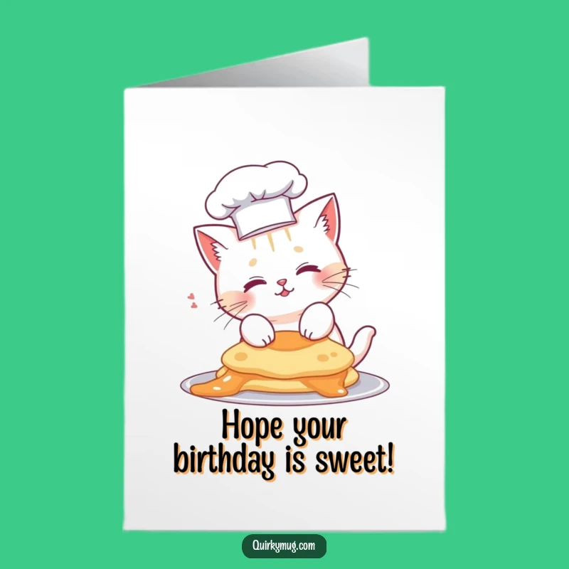Free Printable Birthday Card: Cat Chef's Pancake Mishap for a Hilariously Messy Celebration