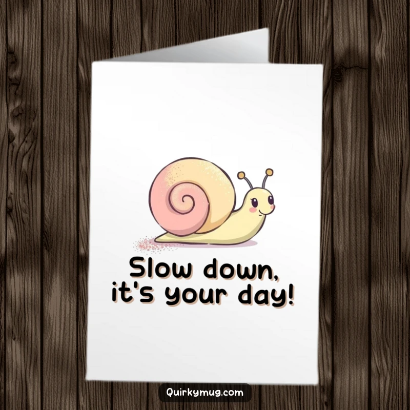 Funny Free Printable Birthday Card featuring a joyful snail leaving a sparkling glitter trail, perfect for a lighthearted celebration.