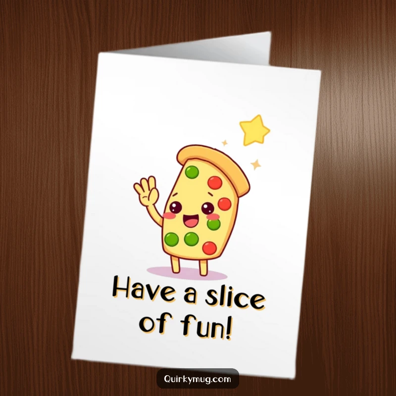 Funny Free Printable Birthday Card: Kawaii pizza slice reaching high for a very distant star, trying to high-five.