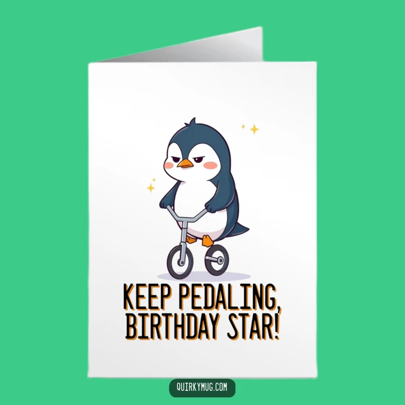Free Printable Birthday Card: Funny Penguin Unicycle Struggle Downloadable