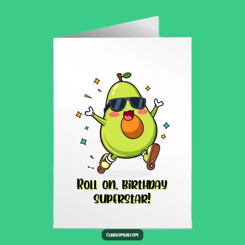 Funny Free Printable Birthday Card: Kawaii Avocado Roller Skate Fail - Downloadable Gift!