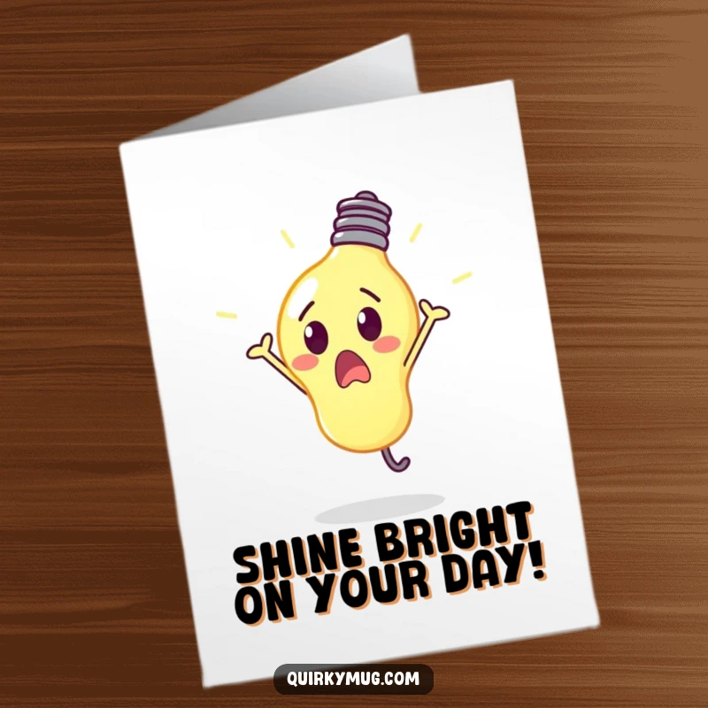Funny Free Printable Lightbulb Birthday Card: A surprised lightbulb glows brightly performing a cartwheel.