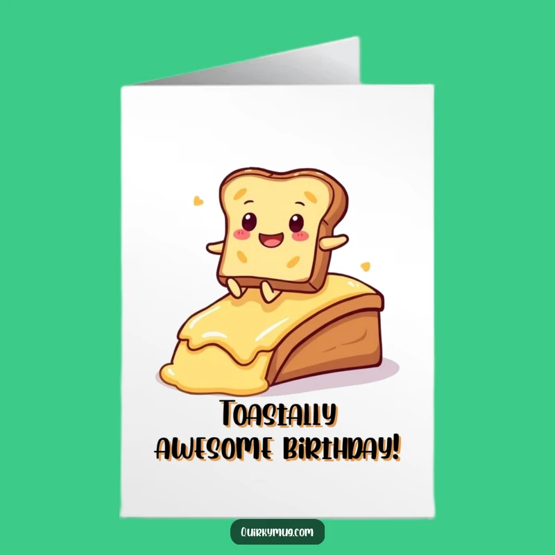 Free Printable Funny Birthday Card: Kawaii Toast Sliding on Butter Gift