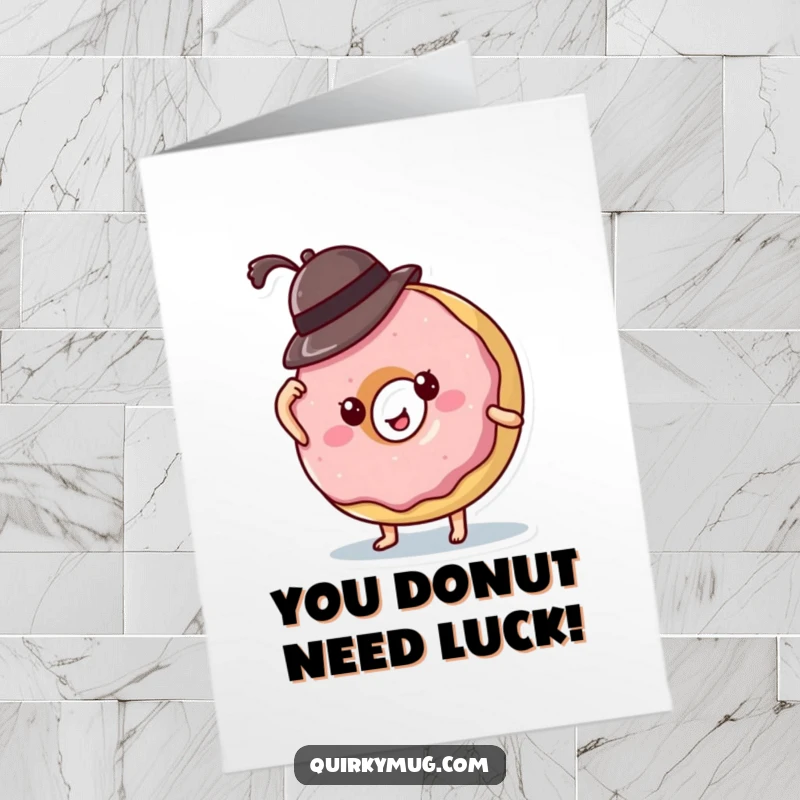 Funny Free Printable Donut Congratulations Card: A donut character comically fails to keep a tiny hat on.