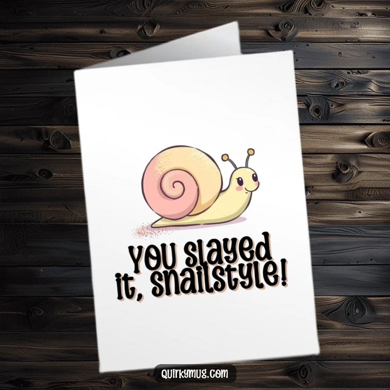 Funny Free Printable Congratulations Card: a happy snail beaming with pride as it leaves a glitter trail.