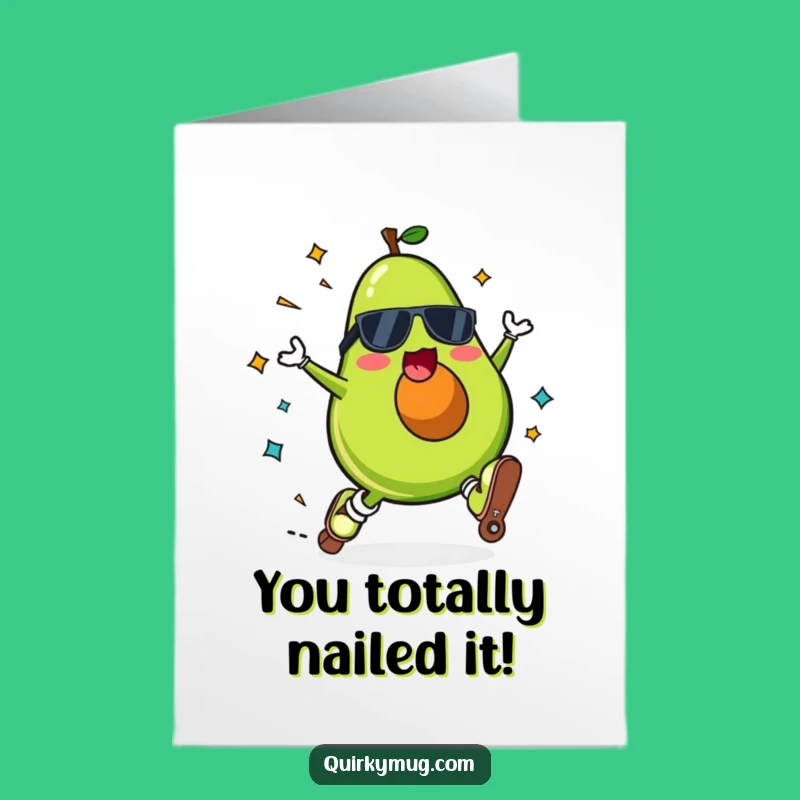 Free Printable Congrats Card: Kawaii Avocado Skate Fail - Funny Downloadable Achievement Gift!