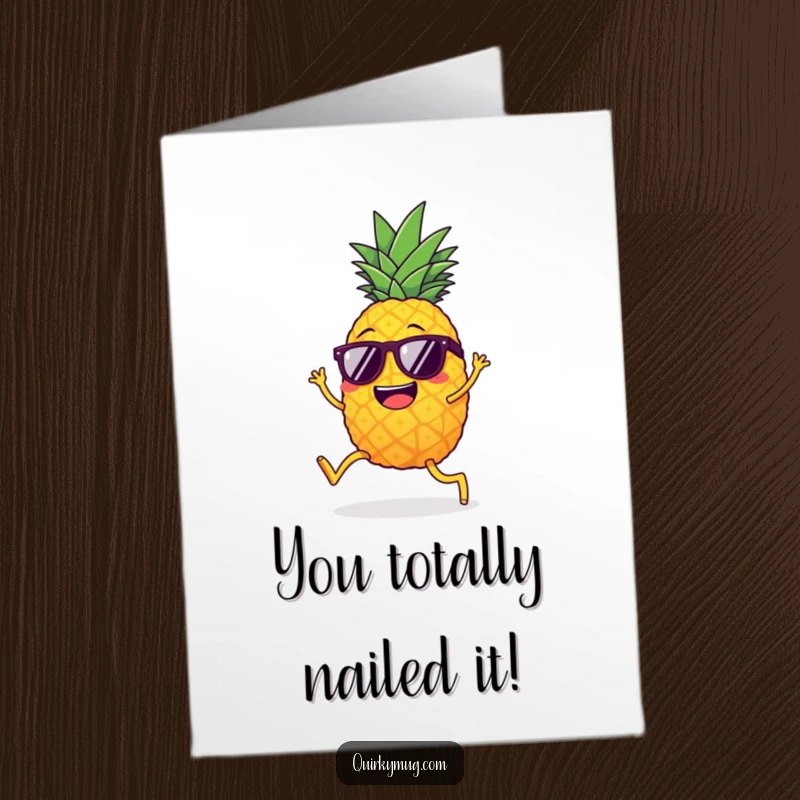 Funny Free Printable Congrats Card: Giggling pineapple in sunglasses, successfully limboing, printable.
