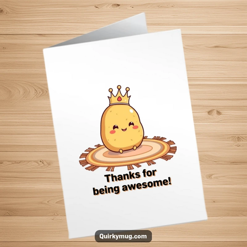 Funny Free Printable Thank You Card: Smiling potato king sliding gracefully, offering royal thanks.