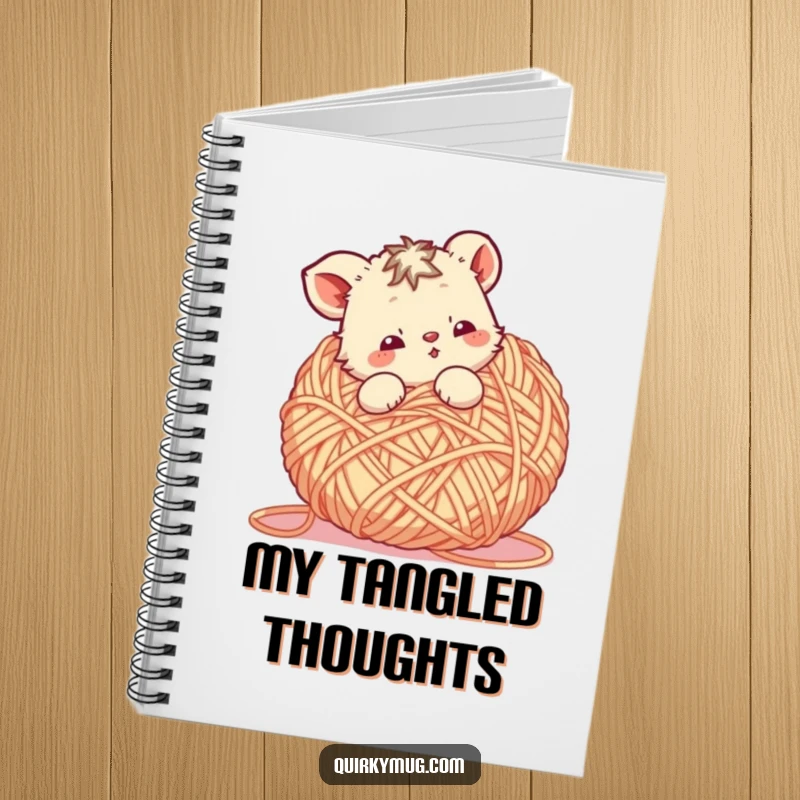 Funny Yarn Animal Notebook: A cute animal character tangled in a giant ball of yarn, ready to record project ideas.