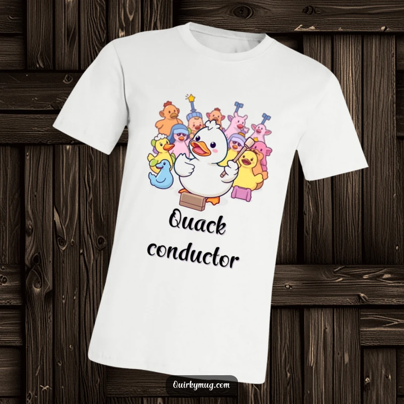 Funny Kawaii rubber duck leading a symphony of bath toys with a baton on this fun t-shirt.