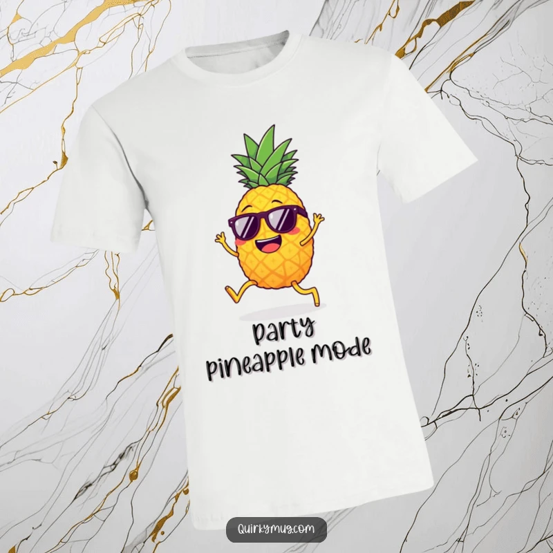 Funny giggling pineapple wearing sunglasses, legs, doing the limbo, a humorous and cool t-shirt.