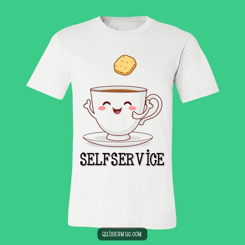 Funny Tea Time T-Shirt: Cheerful Teacup Serves Itself, Great Snack Gift!
