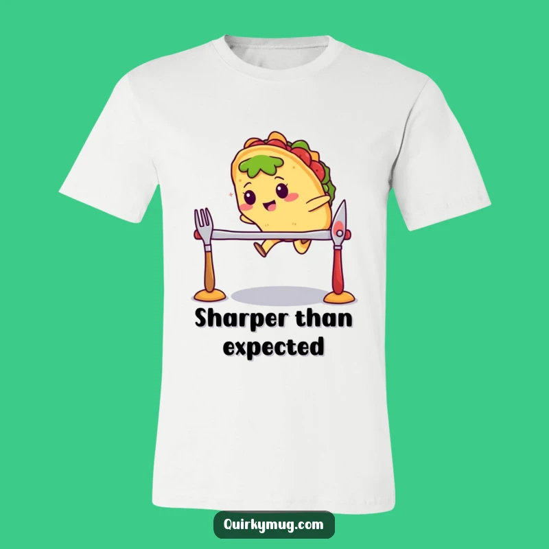 Funny Kawaii Taco Cutlery Jump T-Shirt - Adventurous Foodie Gift