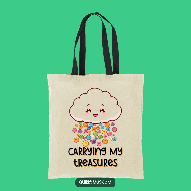 Funny Button Cloud Tote Bag - Stylish Mischievous Character Raining Colorful Buttons, Eco-Friendly